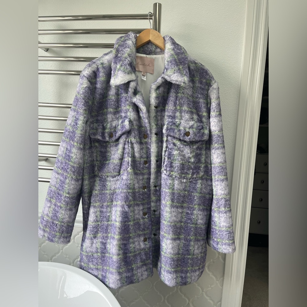 Anthropologie Lavender and Cream Plaid Teddy Jacket